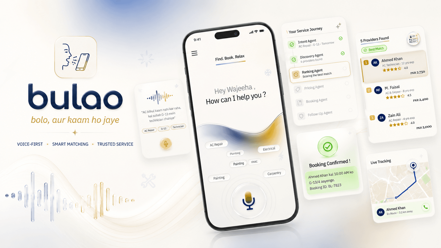 Conceptual cover artwork for Bulao, a voice-first Urdu-native home-service platform
